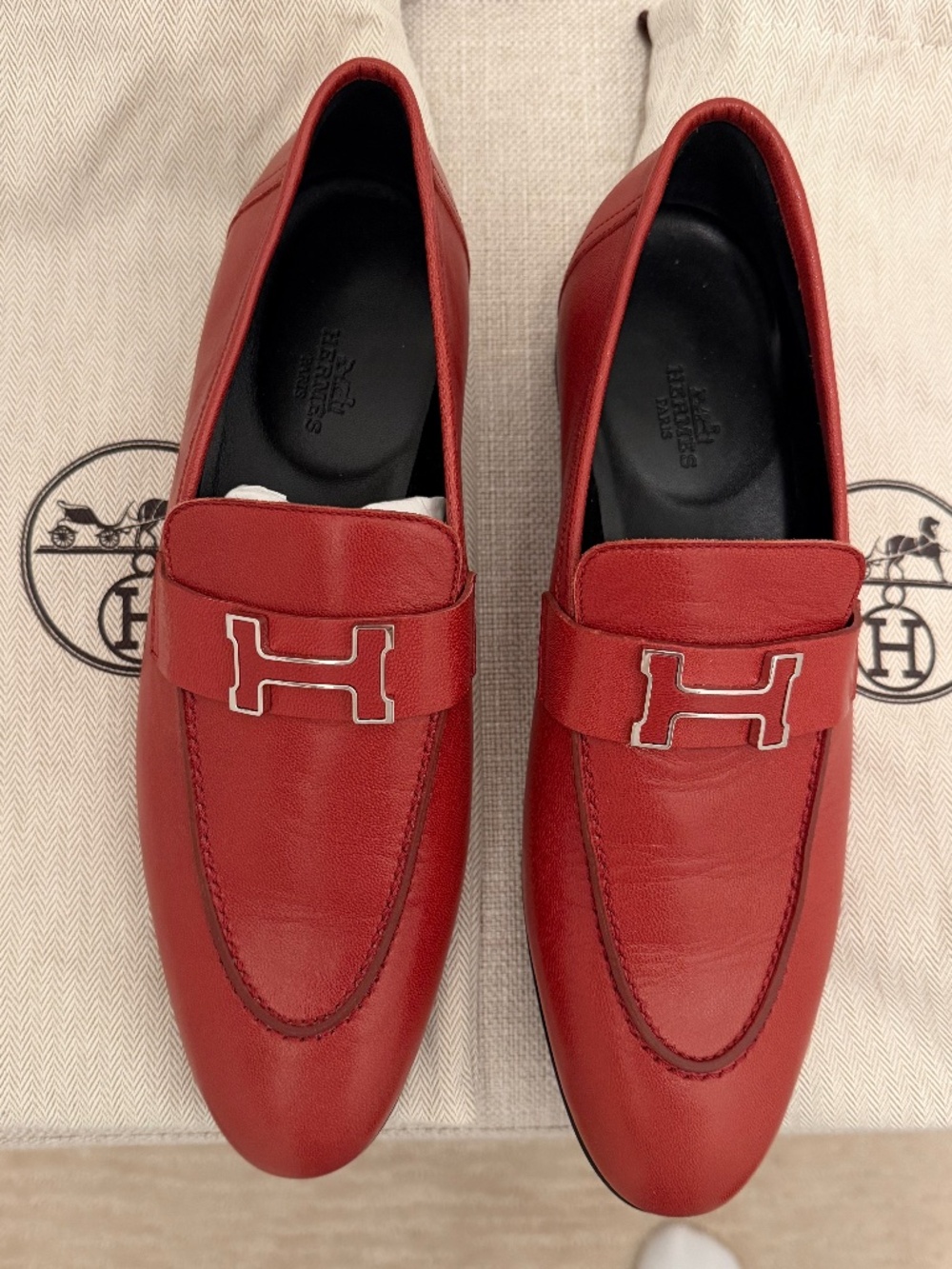 Hermes Paris Loafers Size 40 Red
